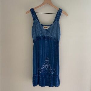 Vintage Y2K Yak & Yeti blue cotton embroidered bohemian dress size‎ small